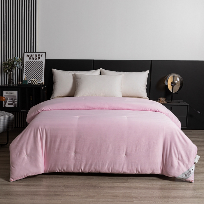 91家纺网 家纺一手货源 找家纺 恒鑫2025新款纯色全棉蚕丝被春秋被 夏被 加厚冬被拉链子母被 粉色