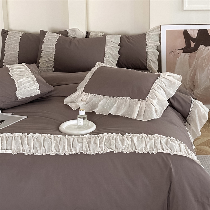 91家纺网 家纺一手货源 找家纺 朗莎家纺 2023新款全棉水洗棉法式四件套 露华浓-咖