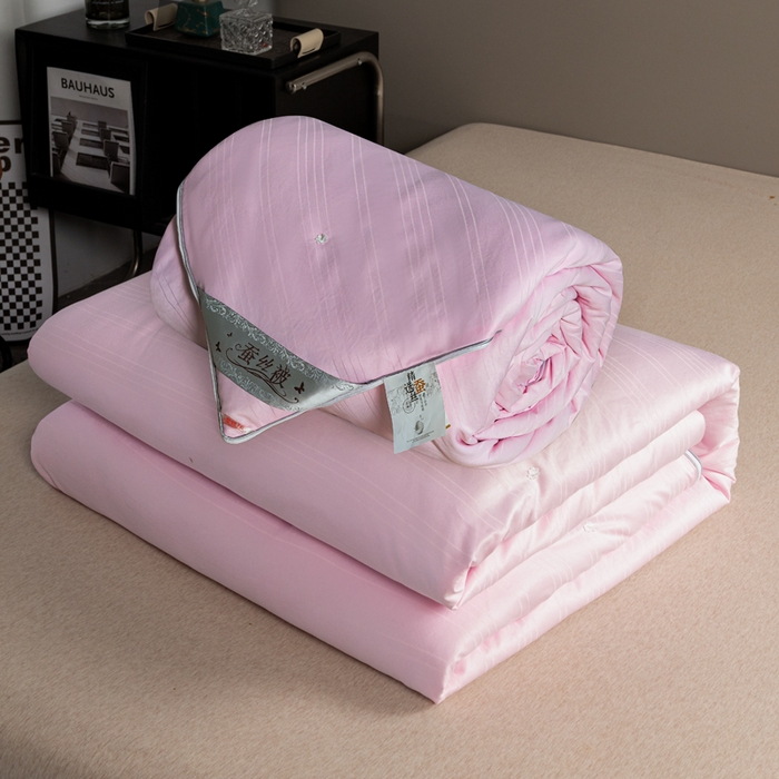 91家纺网 家纺一手货源 找家纺 恒鑫2025新款纯色全棉蚕丝被春秋被 夏被 加厚冬被拉链子母被 粉色