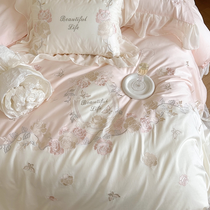 91家纺网 家纺一手货源 找家纺 MIU缪家居 2023新款100s全棉四件套-浪漫主义-风格一 粉