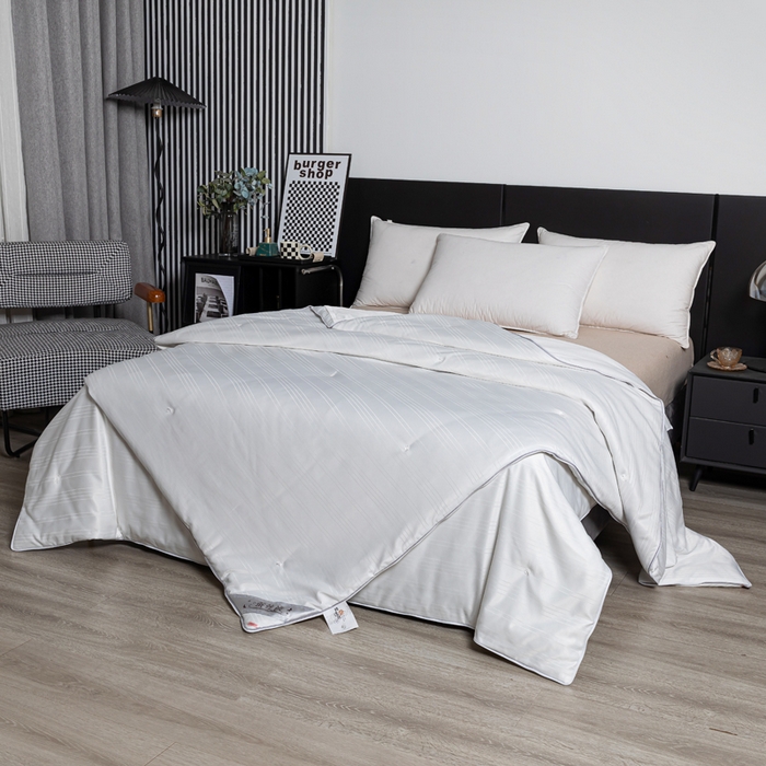 91家纺网 家纺一手货源 找家纺 恒鑫2025新款纯色全棉蚕丝被春秋被 夏被 加厚冬被拉链子母被 月光白