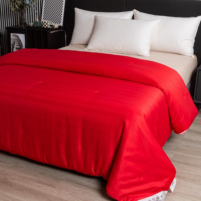 91家纺网 家纺一手货源 找家纺 恒鑫2025新款纯色全棉蚕丝被春秋被 夏被 加厚冬被拉链子母被 红色