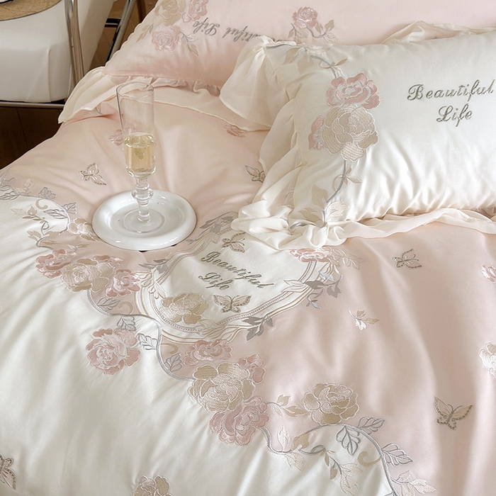 91家纺网 家纺一手货源 找家纺 MIU缪家居 2023新款100s全棉四件套-浪漫主义-风格一 粉