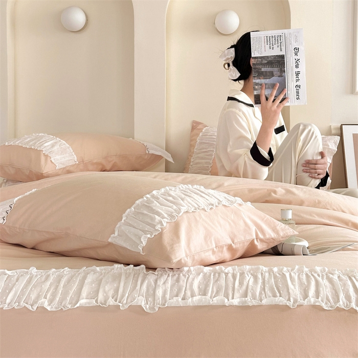 91家纺网 家纺一手货源 找家纺 朗莎家纺 2023新款全棉水洗棉法式四件套 露华浓-玉