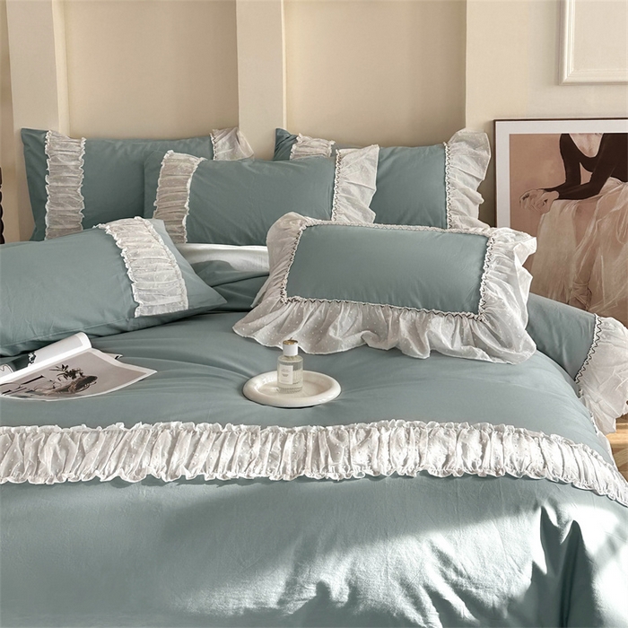 91家纺网 家纺一手货源 找家纺 朗莎家纺 2023新款全棉水洗棉法式四件套 露华浓-兰