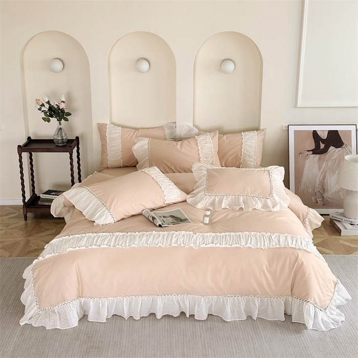 91家纺网 家纺一手货源 找家纺 朗莎家纺 2023新款全棉水洗棉法式四件套 露华浓-玉