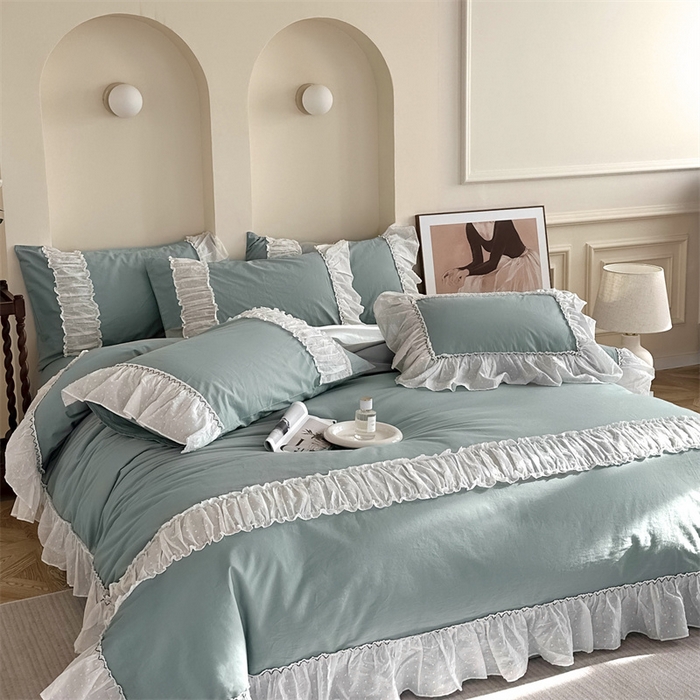 91家纺网 家纺一手货源 找家纺 朗莎家纺 2023新款全棉水洗棉法式四件套 露华浓-兰