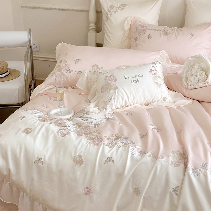 91家纺网 家纺一手货源 找家纺 MIU缪家居 2023新款100s全棉四件套-浪漫主义-风格一 粉