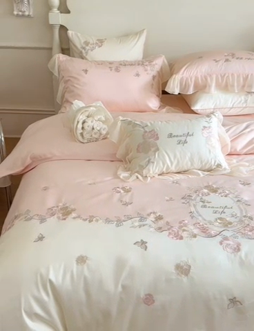 91家纺网 家纺一手货源 找家纺 MIU缪家居 2023新款100s全棉四件套-浪漫主义-风格一 粉