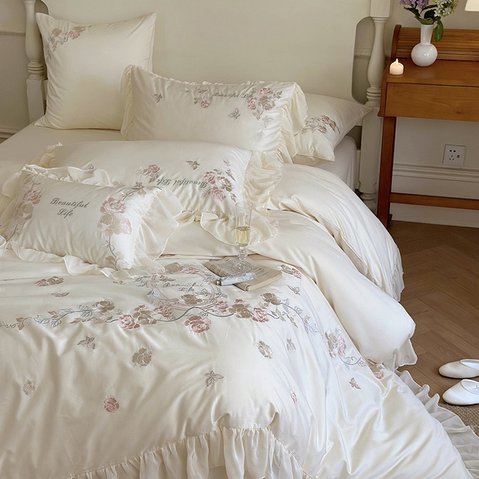 91家纺网 家纺一手货源 找家纺 MIU缪家居 2023新款100s全棉四件套-浪漫主义-风格一 白