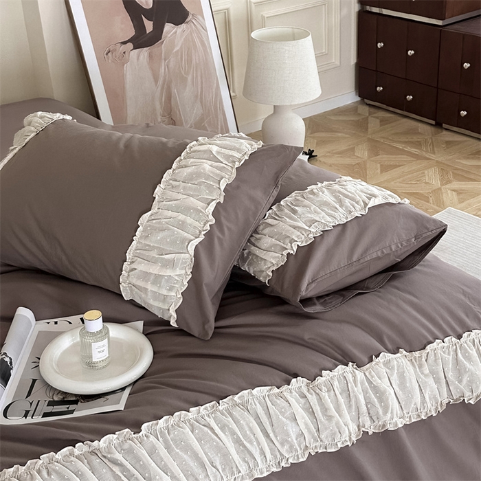 91家纺网 家纺一手货源 找家纺 朗莎家纺 2023新款全棉水洗棉法式四件套 露华浓-咖