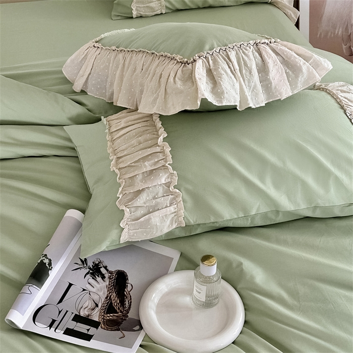 91家纺网 家纺一手货源 找家纺 朗莎家纺 2023新款全棉水洗棉法式四件套 露华浓-绿