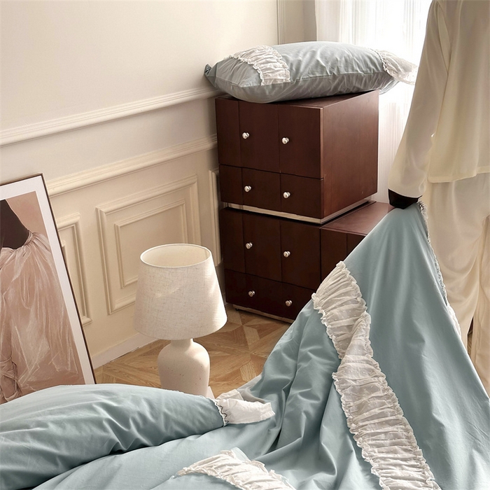 91家纺网 家纺一手货源 找家纺 朗莎家纺 2023新款全棉水洗棉法式四件套 露华浓-兰