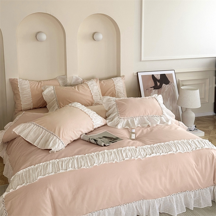 91家纺网 家纺一手货源 找家纺 朗莎家纺 2023新款全棉水洗棉法式四件套 露华浓-玉