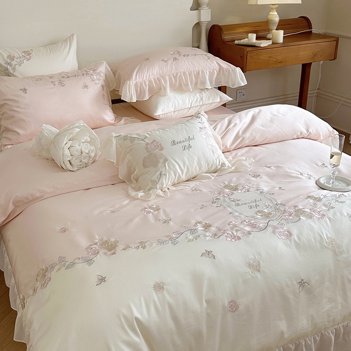 91家纺网 家纺一手货源 找家纺 MIU缪家居 2023新款100s全棉四件套-浪漫主义-风格一 粉