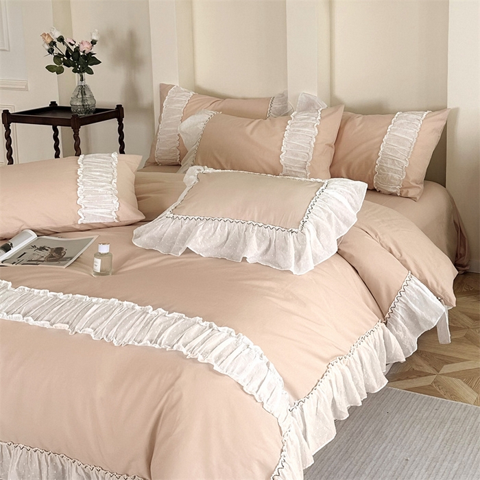 91家纺网 家纺一手货源 找家纺 朗莎家纺 2023新款全棉水洗棉法式四件套 露华浓-玉