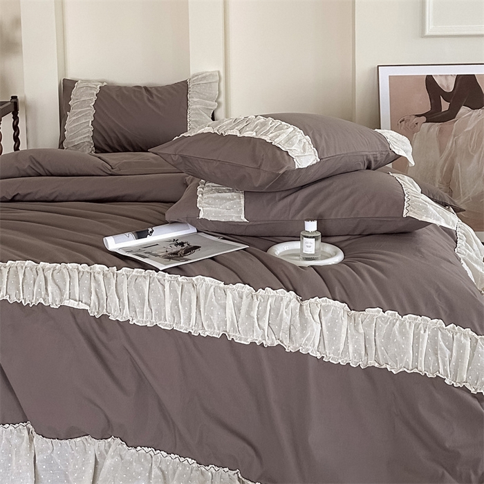 91家纺网 家纺一手货源 找家纺 朗莎家纺 2023新款全棉水洗棉法式四件套 露华浓-咖