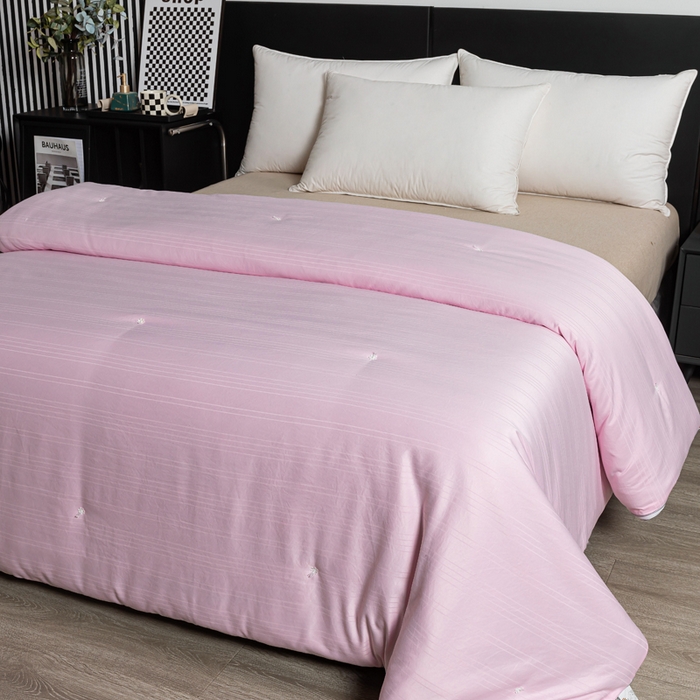 91家纺网 家纺一手货源 找家纺 恒鑫2025新款纯色全棉蚕丝被春秋被 夏被 加厚冬被拉链子母被 粉色