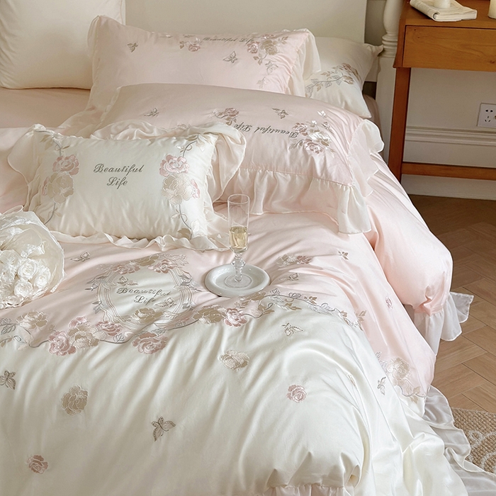 91家纺网 家纺一手货源 找家纺 MIU缪家居 2023新款100s全棉四件套-浪漫主义-风格一 粉