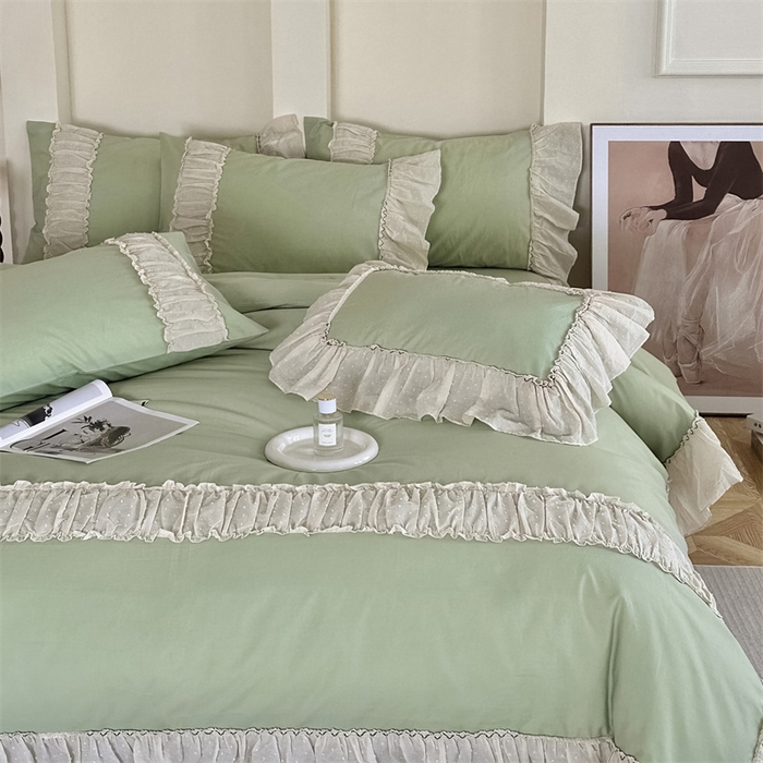 91家纺网 家纺一手货源 找家纺 朗莎家纺 2023新款全棉水洗棉法式四件套 露华浓-绿