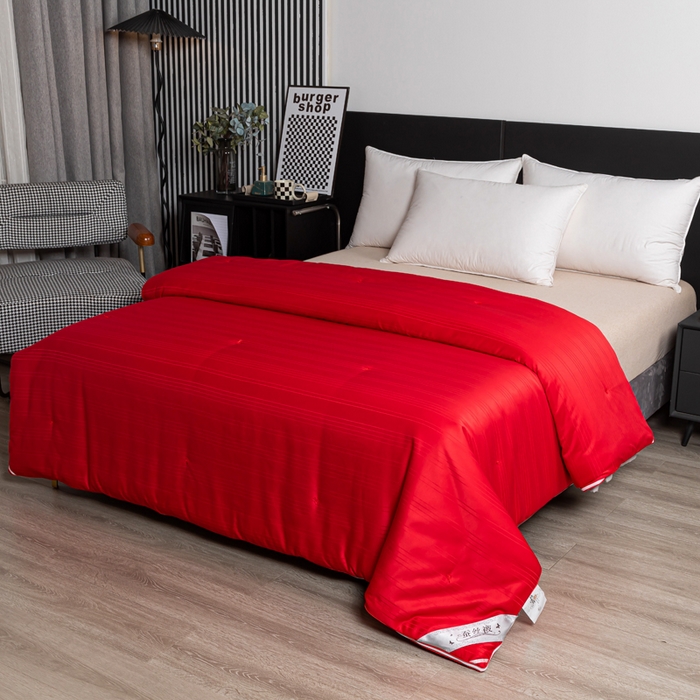 91家纺网 家纺一手货源 找家纺 恒鑫2025新款纯色全棉蚕丝被春秋被 夏被 加厚冬被拉链子母被 红色