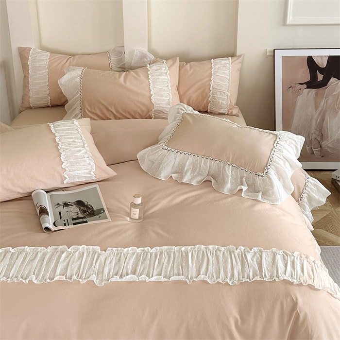 91家纺网 家纺一手货源 找家纺 朗莎家纺 2023新款全棉水洗棉法式四件套 露华浓-玉