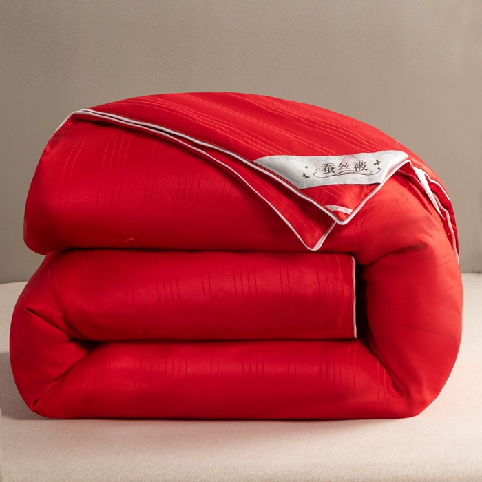 91家纺网 家纺一手货源 找家纺 恒鑫2025新款纯色全棉蚕丝被春秋被 夏被 加厚冬被拉链子母被 红色