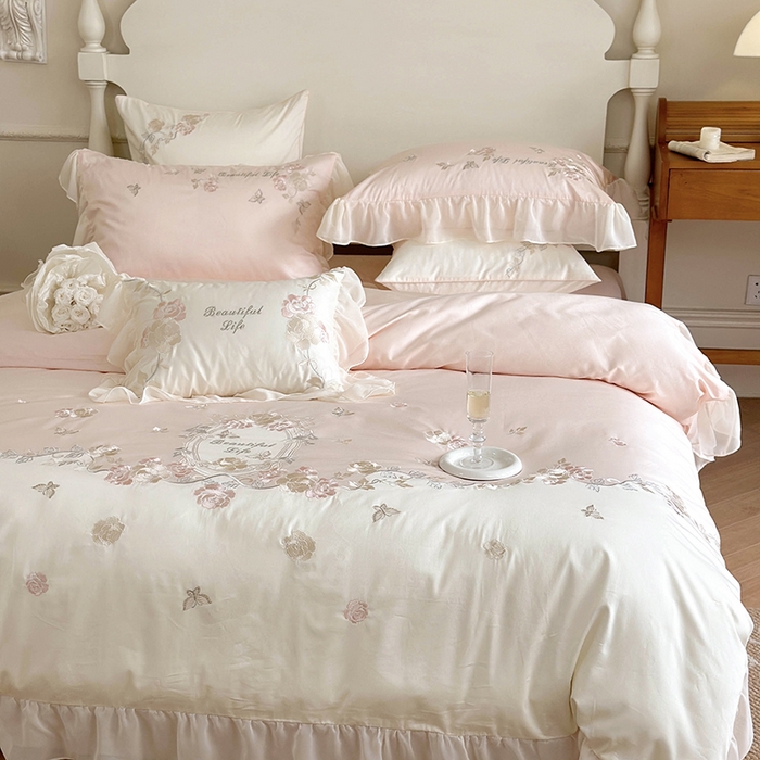 91家纺网 家纺一手货源 找家纺 MIU缪家居 2023新款100s全棉四件套-浪漫主义-风格一 粉