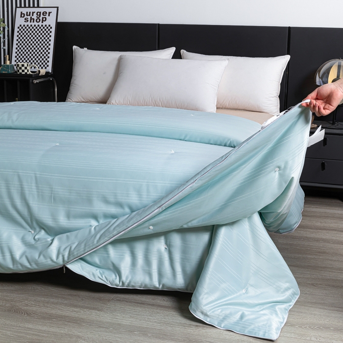 91家纺网 家纺一手货源 找家纺 总 恒鑫家纺2025新款纯色全棉春秋被夏被加厚冬被蚕丝被拉链款 子母被