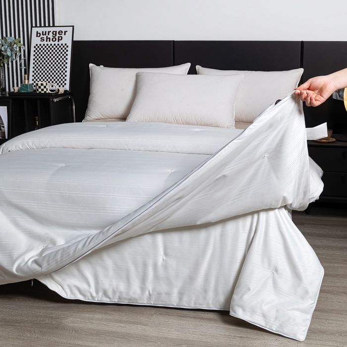 91家纺网 家纺一手货源 找家纺 恒鑫2025新款纯色全棉蚕丝被春秋被 夏被 加厚冬被拉链子母被 月光白