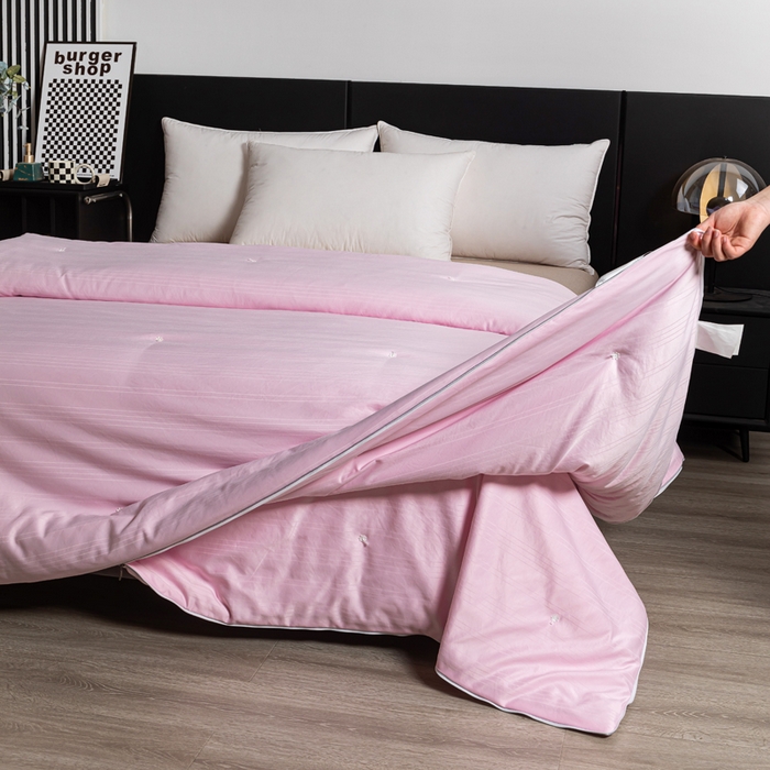 91家纺网 家纺一手货源 找家纺 恒鑫2025新款纯色全棉蚕丝被春秋被 夏被 加厚冬被拉链子母被 粉色