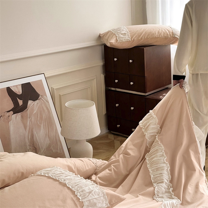 91家纺网 家纺一手货源 找家纺 朗莎家纺 2023新款全棉水洗棉法式四件套 露华浓-玉