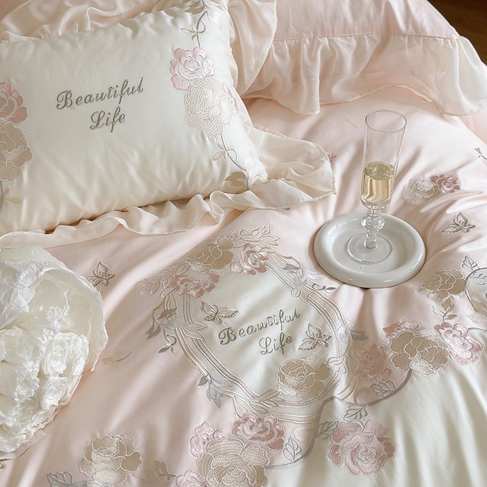 91家纺网 家纺一手货源 找家纺 MIU缪家居 2023新款100s全棉四件套-浪漫主义-风格一 粉