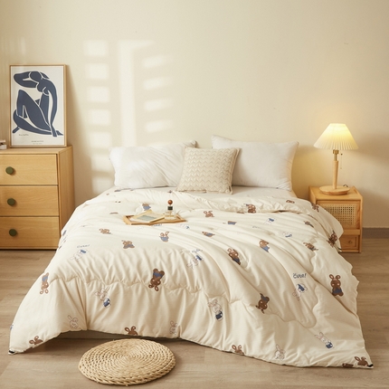 91家纺网 家纺一手货源 找家纺 花言狐语 2025新款A类华夫格水洗棉100%新疆棉花夏被 印花-可爱兔