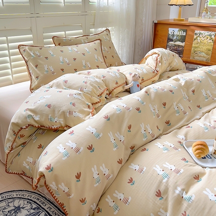 91家纺网 家纺一手货源 找家纺 （总）田野 2023新款全棉A类贝壳边双层纱四件套