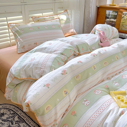 91家纺网 家纺一手货源 找家纺 （总）田野 2023新款全棉A类贝壳边双层纱四件套