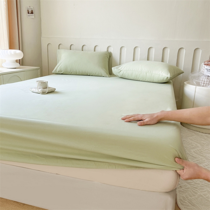 91家纺网 家纺一手货源 找家纺 857家居 2023新款全棉纯色床笠床单 嫩绿