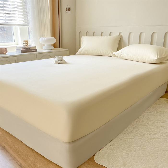 91家纺网 家纺一手货源 找家纺 857家居 2023新款全棉纯色床笠床单 珍珠白