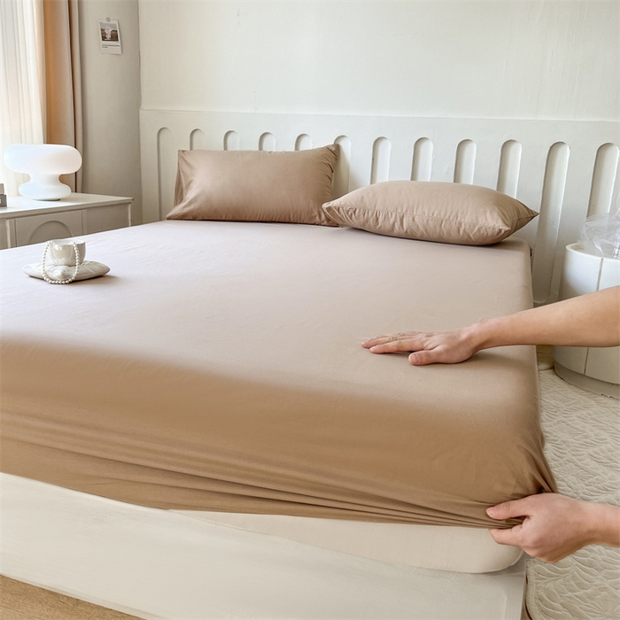 91家纺网 家纺一手货源 找家纺 857家居 2023新款全棉纯色床笠床单 巧克力咖