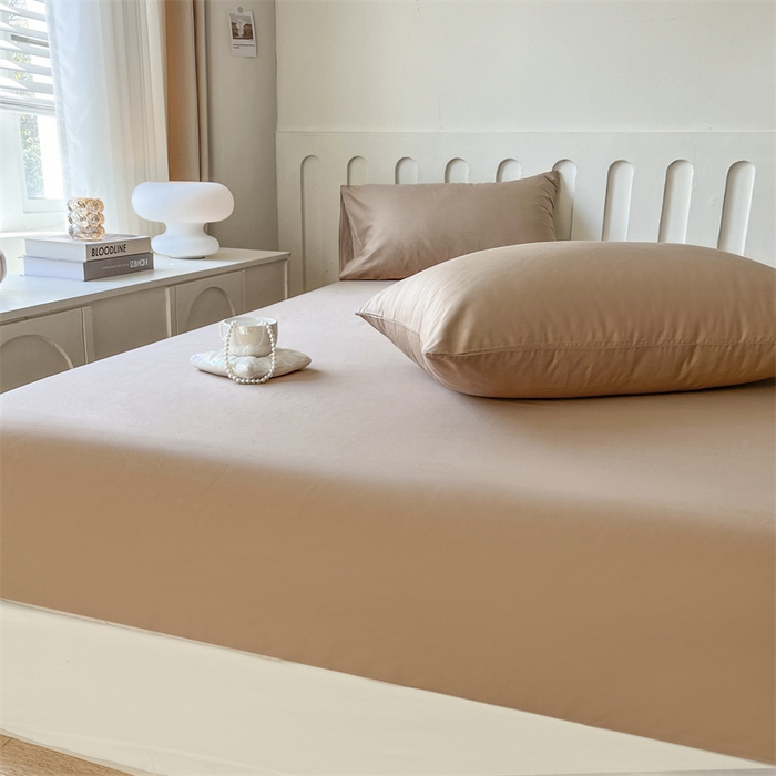 91家纺网 家纺一手货源 找家纺 857家居 2023新款全棉纯色床笠床单 巧克力咖