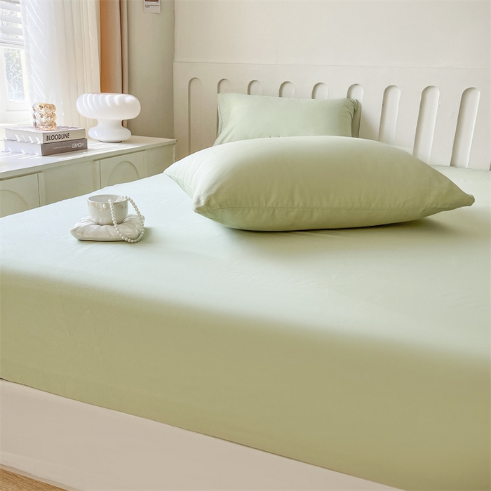 91家纺网 家纺一手货源 找家纺 857家居 2023新款全棉纯色床笠床单 嫩绿