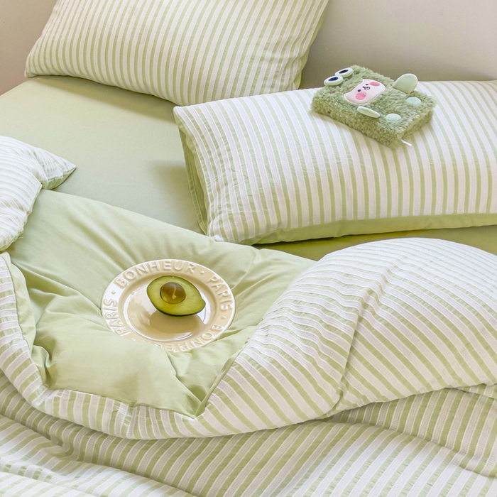 91家纺网 家纺一手货源 找家纺 （总）千朵 2023新款全棉色织条纹四件套