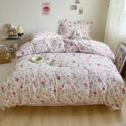 91家纺网 家纺一手货源 找家纺 （总）贝扬思家纺 2023新款BYS韩风水洗双层纱荷叶边套件&场景一