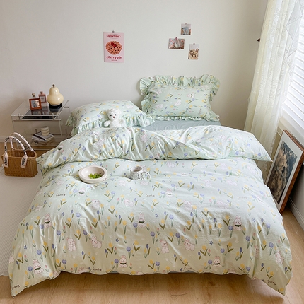 91家纺网 家纺一手货源 找家纺 （总）贝扬思家纺 2023新款BYS韩风水洗双层纱荷叶边套件&场景一