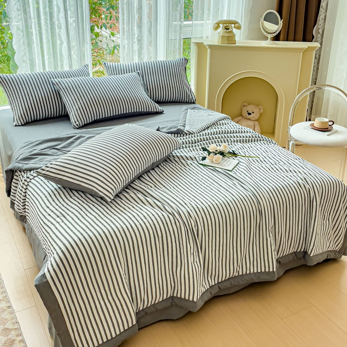 91家纺网 家纺一手货源 找家纺 千朵 2023新款A类全棉色织水洗棉夏被 锦瑟灰