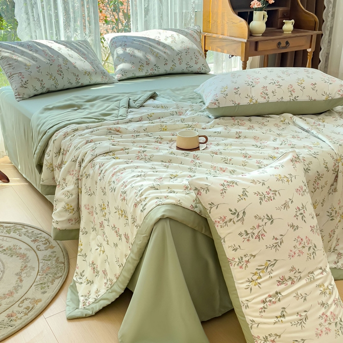 91家纺网 家纺一手货源 找家纺 千朵 2023新款冰激凌莱赛尔纤维系列夏被四件套 伊恬