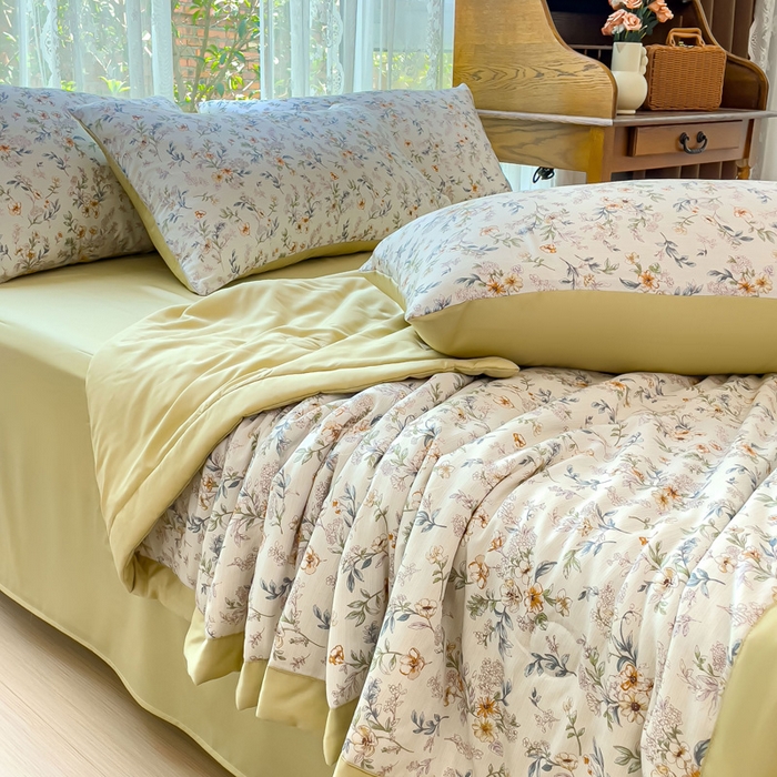 91家纺网 家纺一手货源 找家纺 （总）千朵 2023新款冰激凌莱赛尔纤维系列夏被四件套