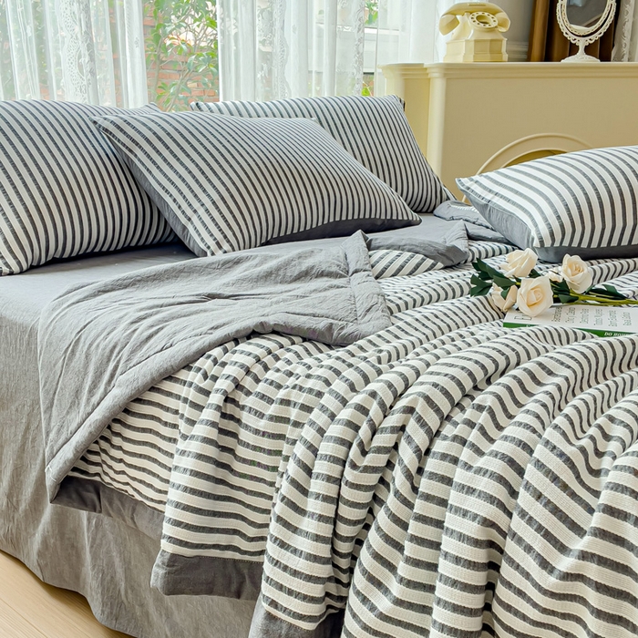 91家纺网 家纺一手货源 找家纺 千朵 2023新款A类全棉色织水洗棉夏被 锦瑟灰