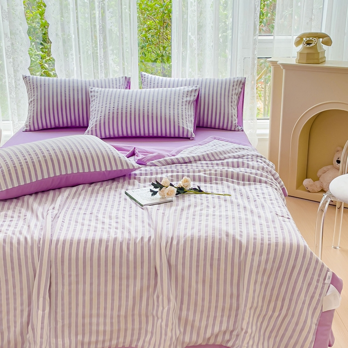 91家纺网 家纺一手货源 找家纺 千朵 2023新款A类全棉色织水洗棉夏被 锦瑟紫