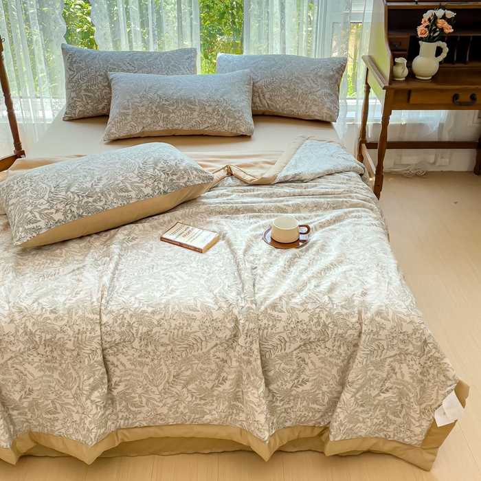 91家纺网 家纺一手货源 找家纺 千朵 2023新款冰激凌莱赛尔纤维系列夏被四件套 瑞莎绿